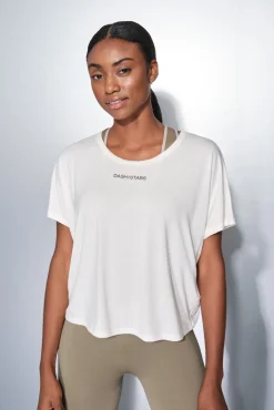 Dash and Stars T-Shirts-T-shirt branca de manga curta e larga beige
