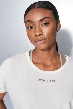 Dash and Stars T-Shirts-T-shirt branca de manga curta e larga beige