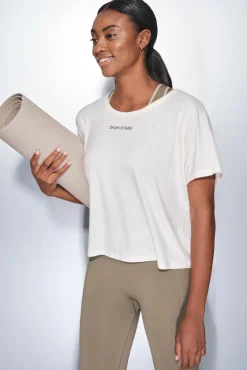 Dash and Stars T-Shirts-T-shirt branca de manga curta e larga beige