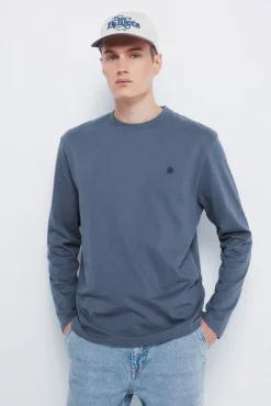 Springfield T-Shirts-T-shirt básica de manga comprida com acabamento macio azul