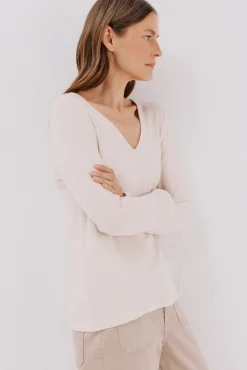 Cortefiel T-Shirts-T-shirt básica gola em bico Ecru