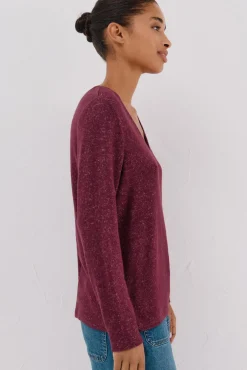 Cortefiel T-Shirts-T-shirt básica gola em bico Roxo