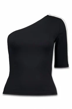 Dash and Stars T-Shirts-T-shirt com decote assimétrico bicolor preto