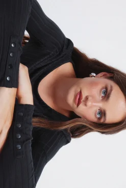 Springfield T-Shirts-T-shirt com decote canoa canelado preto