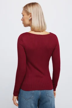 Springfield T-Shirts-T-shirt com decote canoa canelado estampado