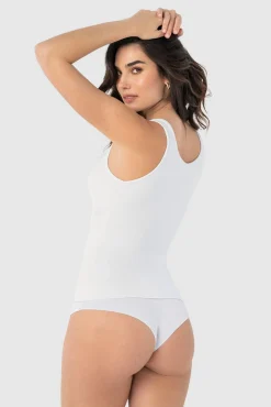 Leonisa Roupa Interior-T-shirt controle moderado com dupla camada no abdômen branco
