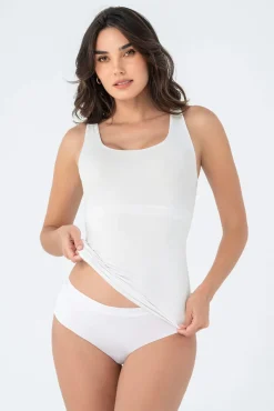 Leonisa Roupa Interior-T-shirt controle moderado com dupla camada no abdômen branco