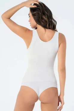 Leonisa Roupa Interior-T-shirt controle moderado com dupla camada no abdômen branco