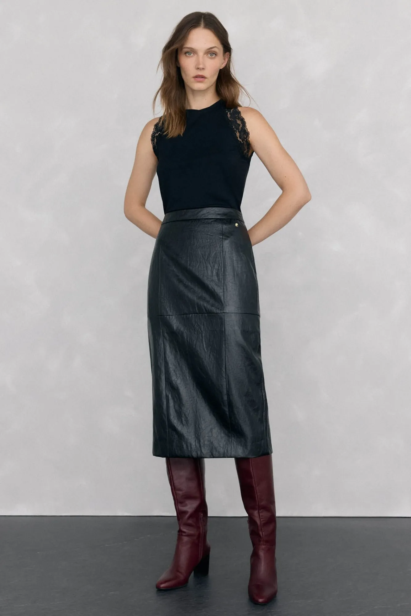 Pedro del Hierro T-Shirts-T-shirt de alças com renda Preto