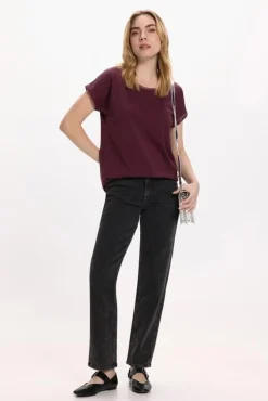 Vila T-Shirts-T-shirt de algodão orgânico com manga manga e glitter Roxo