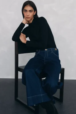 Pedro del Hierro T-Shirts-T-shirt de gola dobrada Preto