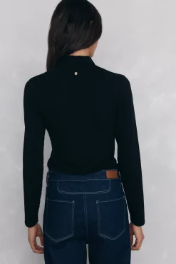 Pedro del Hierro T-Shirts-T-shirt de gola dobrada Preto