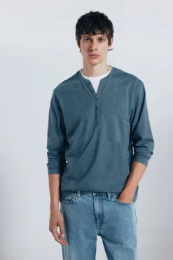 Springfield T-Shirts-T-shirt de gola padeiro manga com gola redonda azul