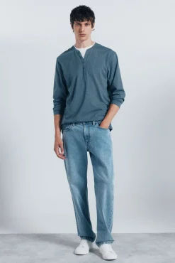 Springfield T-Shirts-T-shirt de gola padeiro manga com gola redonda azul