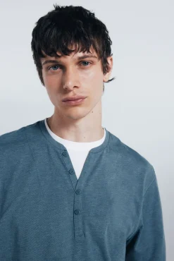 Springfield T-Shirts-T-shirt de gola padeiro manga com gola redonda azul