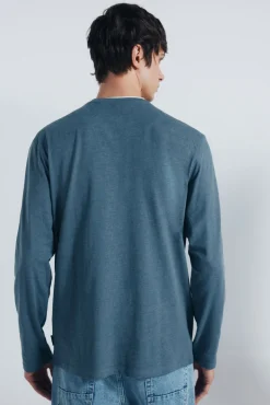 Springfield T-Shirts-T-shirt de gola padeiro manga com gola redonda azul