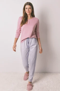 Women'secret T-Shirts-T-shirt de manga comprida de algodão escovado rosa