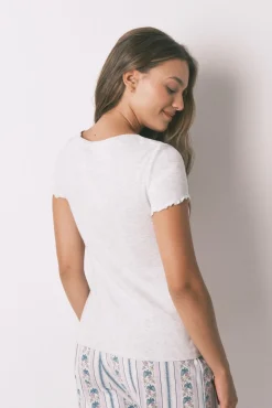 Women'secret T-Shirts-T-shirt de manga curta de algodão cinza cinzento