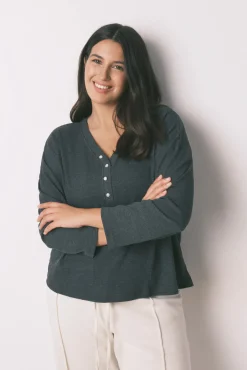 Women'secret T-Shirts-T-shirt de manga manga waffle cinza cinzento