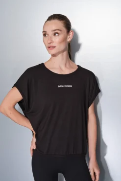 Dash and Stars T-Shirts-T-shirt de tecido extrassuave preto
