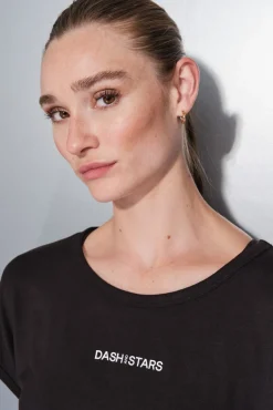 Dash and Stars T-Shirts-T-shirt de tecido extrassuave preto