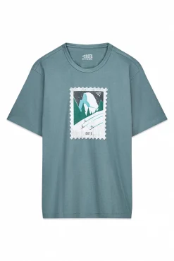 OOTO T-Shirts-T-shirt gráfica lavada Azul