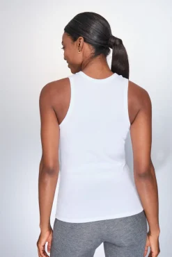 Dash and Stars T-Shirts-T-shirt halter de algodão canelado branco