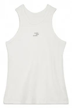 Dash and Stars T-Shirts-T-shirt halter de algodão canelado branco