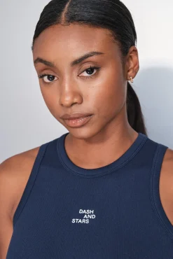 Dash and Stars T-Shirts-T-shirt halter de algodão canelado azul