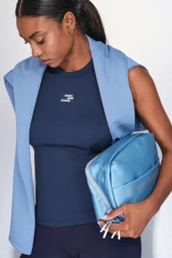 Dash and Stars T-Shirts-T-shirt halter de algodão canelado azul