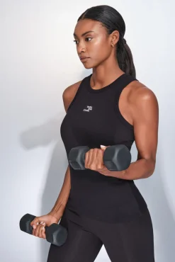 Dash and Stars T-Shirts-T-shirt halter de algodão canelado preto