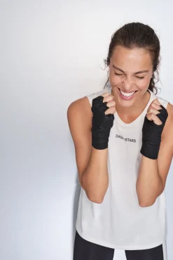 Dash and Stars T-Shirts-T-shirt halter sem mangas de algodão branco beige