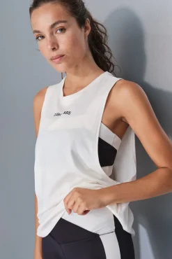 Dash and Stars T-Shirts-T-shirt halter sem mangas de algodão branco beige