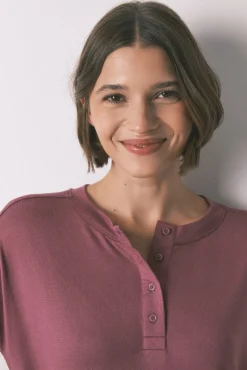 Women'secret T-Shirts-T-shirt larga de manga manga cor vinho vermelho