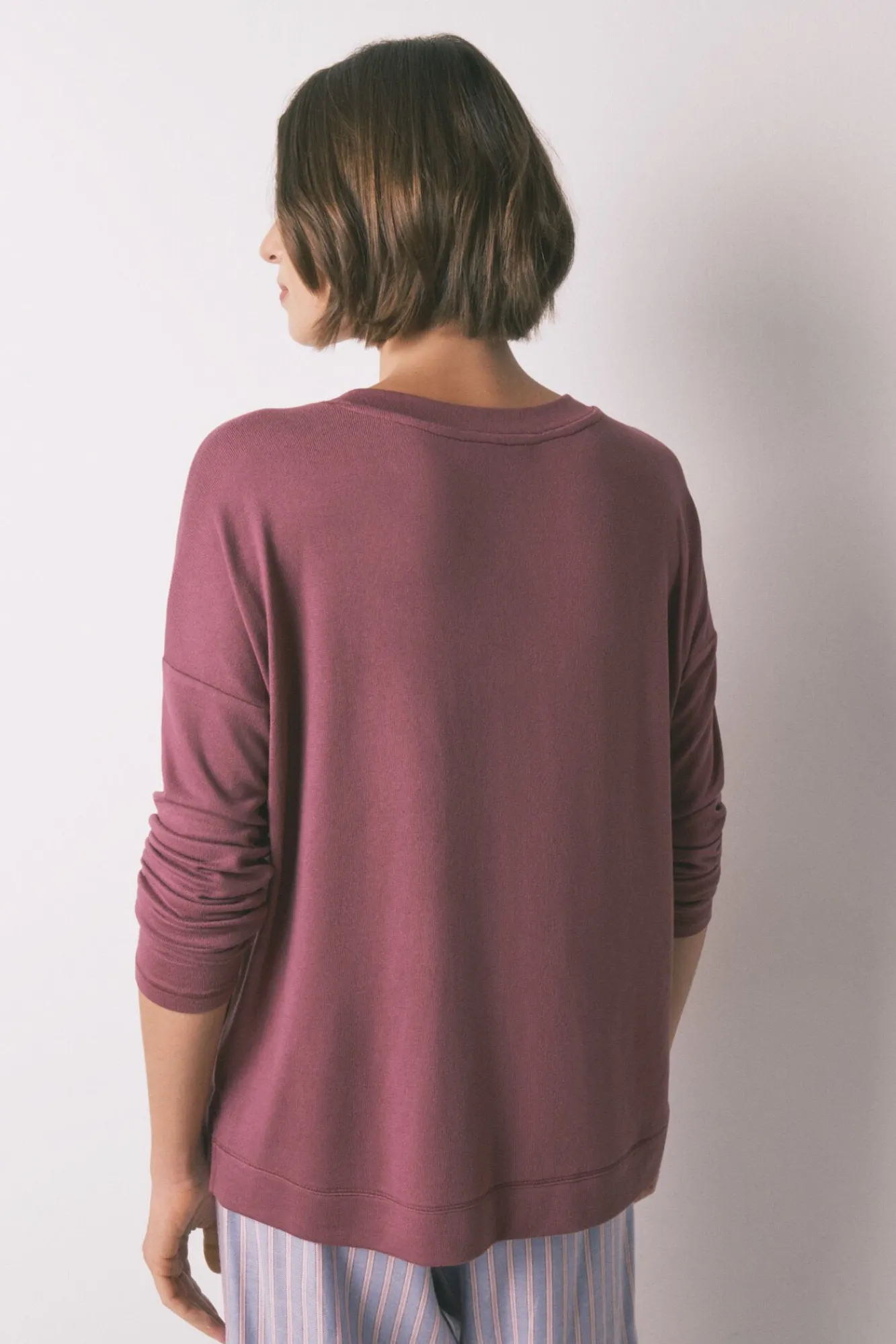 Women'secret T-Shirts-T-shirt larga de manga manga cor vinho vermelho