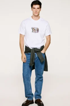 Selected T-Shirts-T-shirt manga com estampa 100% algodão orgânico Branco