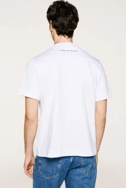 Selected T-Shirts-T-shirt manga com estampa 100% algodão orgânico Branco