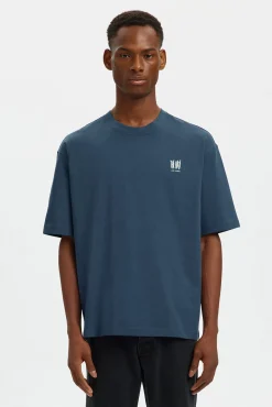 Selected T-Shirts-T-shirt manga com estampado contrastante Azul