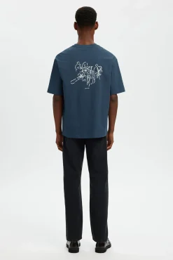 Selected T-Shirts-T-shirt manga com estampado contrastante Azul