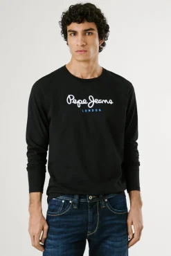 Pepe Jeans T-Shirts-T-shirt manga comprida preto