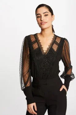 Morgan T-Shirts-T-shirt manga comprida com plumas Preto