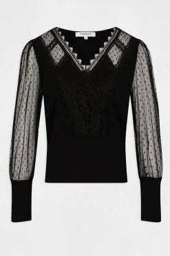 Morgan T-Shirts-T-shirt manga comprida com plumas Preto