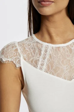 Morgan T-Shirts-T-shirt manga curta com renda Ecru