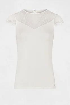 Morgan T-Shirts-T-shirt manga curta com renda Ecru