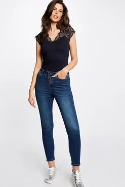 Morgan T-Shirts-T-shirt manga curta com renda Azul