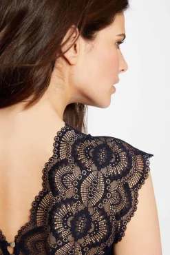 Morgan T-Shirts-T-shirt manga curta com renda Preto