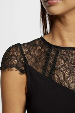 Morgan T-Shirts-T-shirt manga curta com renda Preto