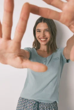 Women'secret T-Shirts-T-shirt manga curta de algodão verde