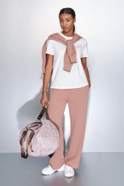 Dash and Stars T-Shirts-T-shirt manga de algodão manga curta beige