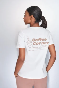 Dash and Stars T-Shirts-T-shirt manga de algodão manga curta beige